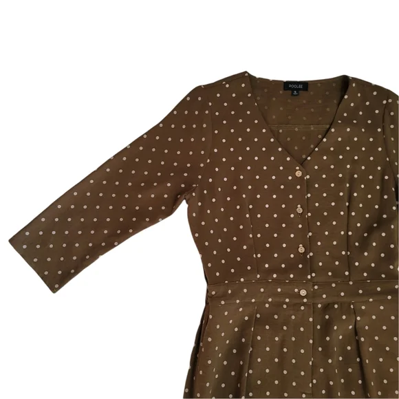 Roolee Polka Dot Jumpsuit Olive Green Button Down 3/4 Sleeve Size Small - Picture 5 of 12